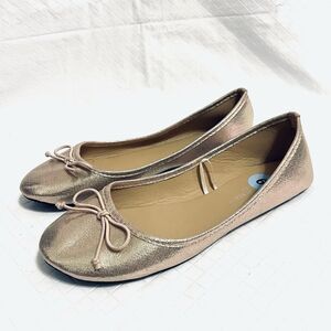 Charles Albert Gold Metallic Ballet Flats Bow Detail Shiny Balletcore Size 9